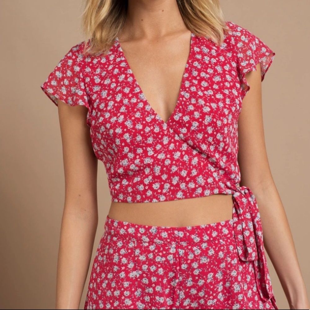 Tobi Melanie Floral Red Wrap Top